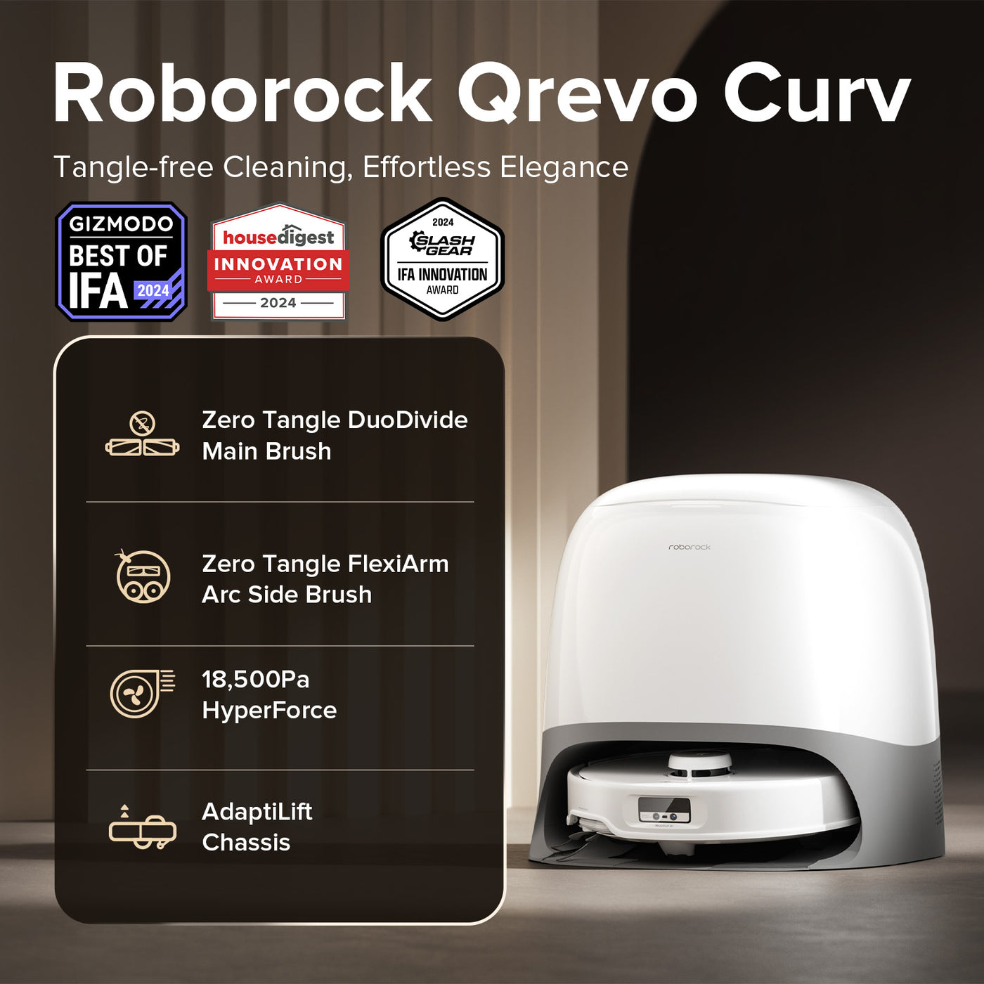 Roborock Qrevo Curv Robot Vacuum with Multifunctional Dock 3.0